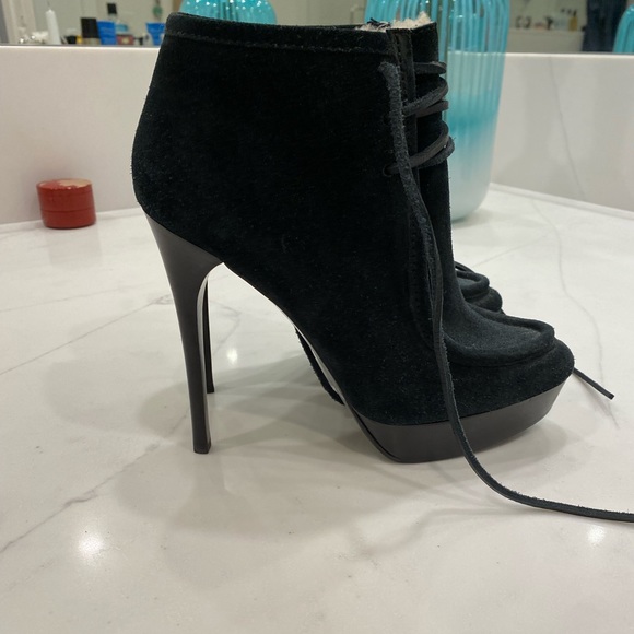 Burberry Platform Bootie. Black suede with shearling lining. - Picture 1 of 5
